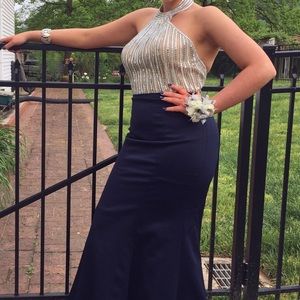 Navy & Nude Prom Dress